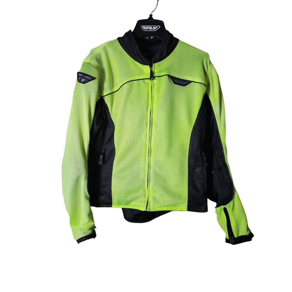 FLY Technical Riding Gear Green Hi-Viz Mesh Riding Jacket Armor Rain Liner SZ M